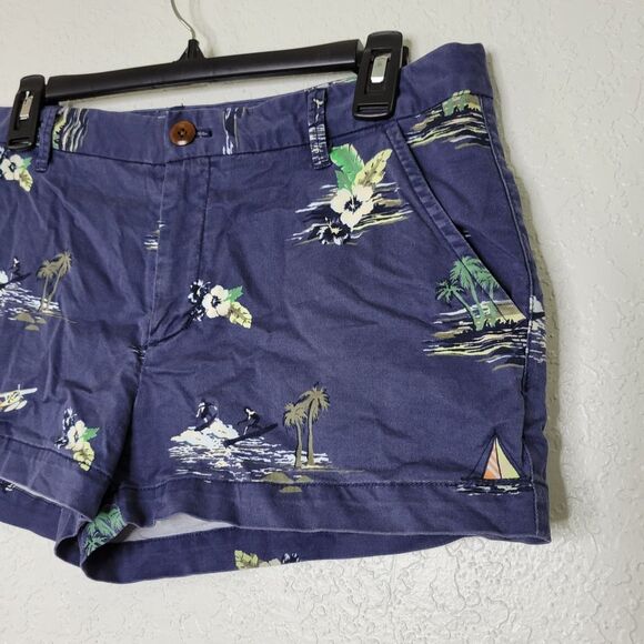 Fossil Navy Blue Tropical Hawaiian Surfer Vacation Flat Front Chino Shorts Sz 10 - Picture 3 of 8